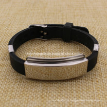 Venda Por Atacado Custom Carbon Steel Adjustable Silicone Wristband